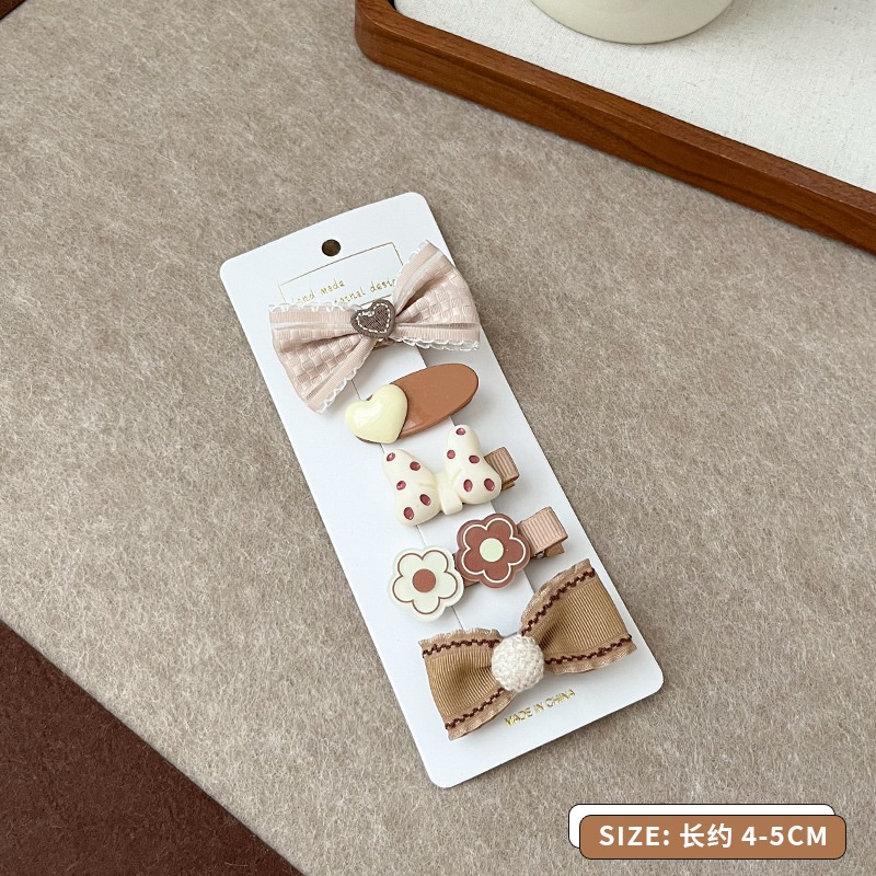 Set 5 Kẹp Tóc Nơ Màu Cà Phê Dễ Thương Dành Cho Bé Gái 2676