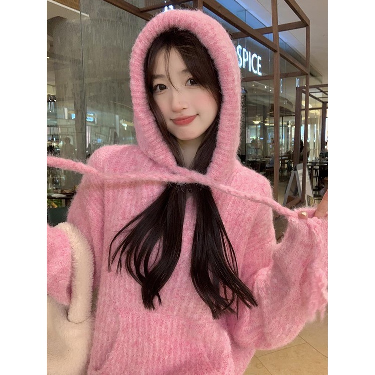 Áo Hoodie Dệt Kim Tay Dài Dáng Rộng Phong Cách Mùa Thu Mới Cho Nữ