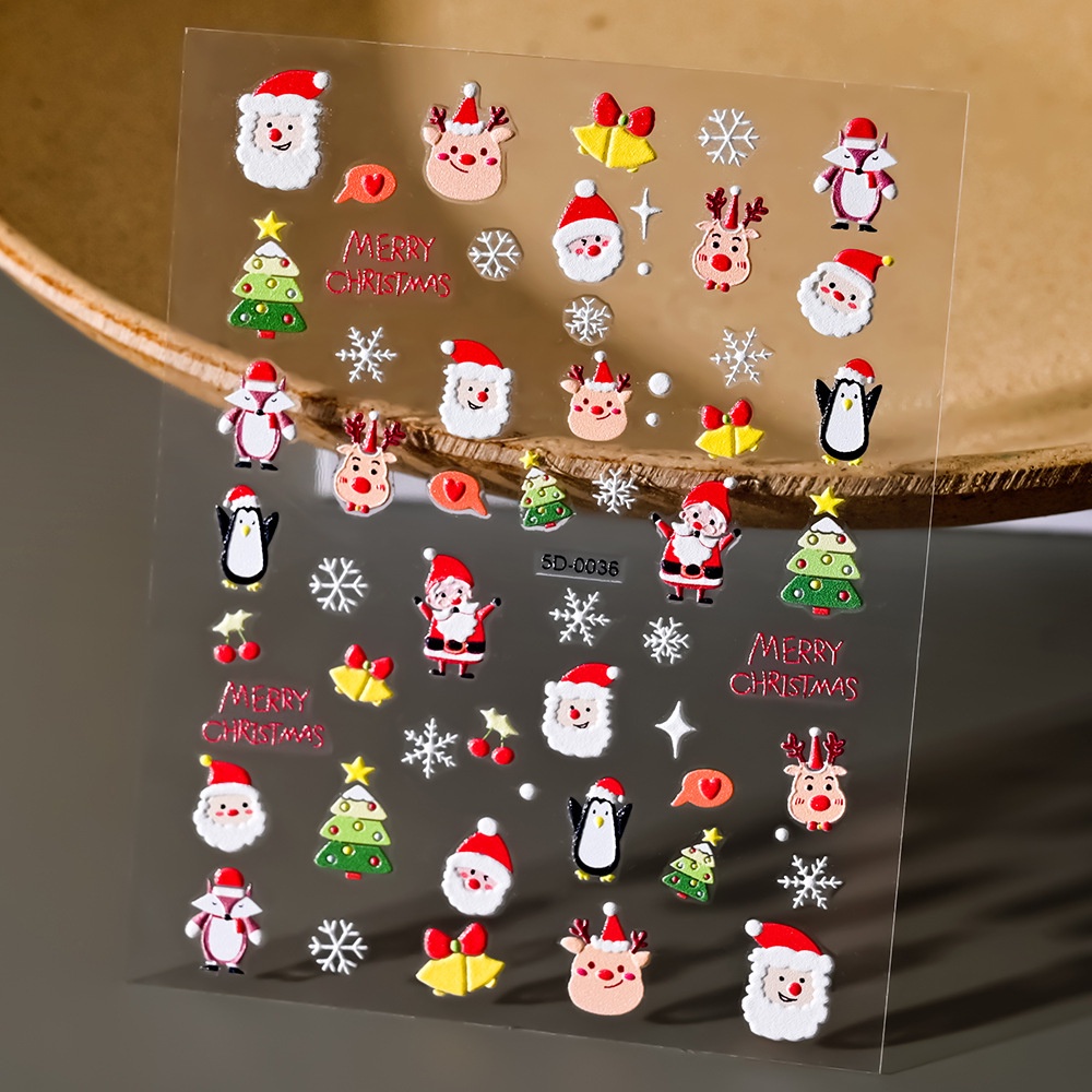 ♕ Nail Art Nhãn dán móng tay Giáng sinh 5d Yếu tố phù điêu Hình dán ông già Noel bông tuyết Trang trí móng tay Dụng cụ làm móng tay cho tiệm làm móng 6 kiểu dáng LỚN NHẤT