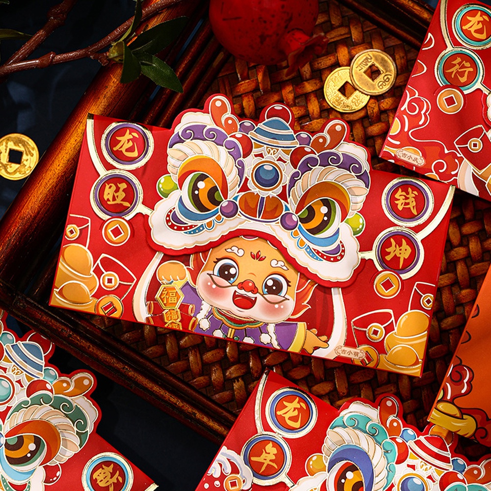 Bộ 4 Bao Lì Xì Năm Mới 2024 Họa Tiết Rồng Đỏ Dễ Thương bao lì xì tết 2024