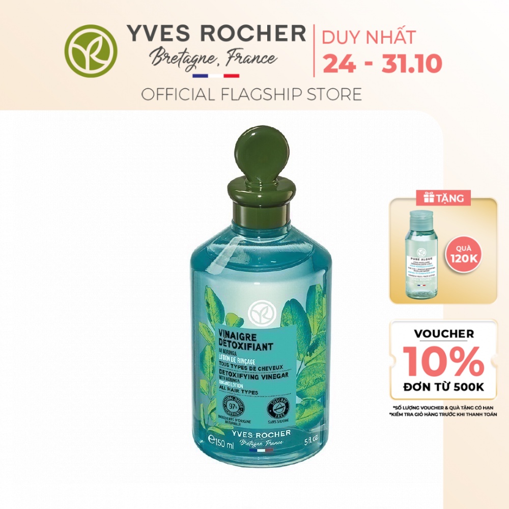 Giấm Xả Thanh Lọc Bụi Bẩn Cho Tóc Dầu Yves Rocher Refresh Vinegar With Moringa Rinsing Lotion Bottle 150ml