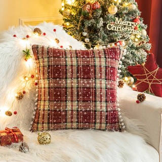 🍀HOT🍁Vỏ gối Giáng sinh Trang trí Red Plaid Polyester Cotton Pillow Case cho phòng khách Sofa Decor Home Cushion Cover