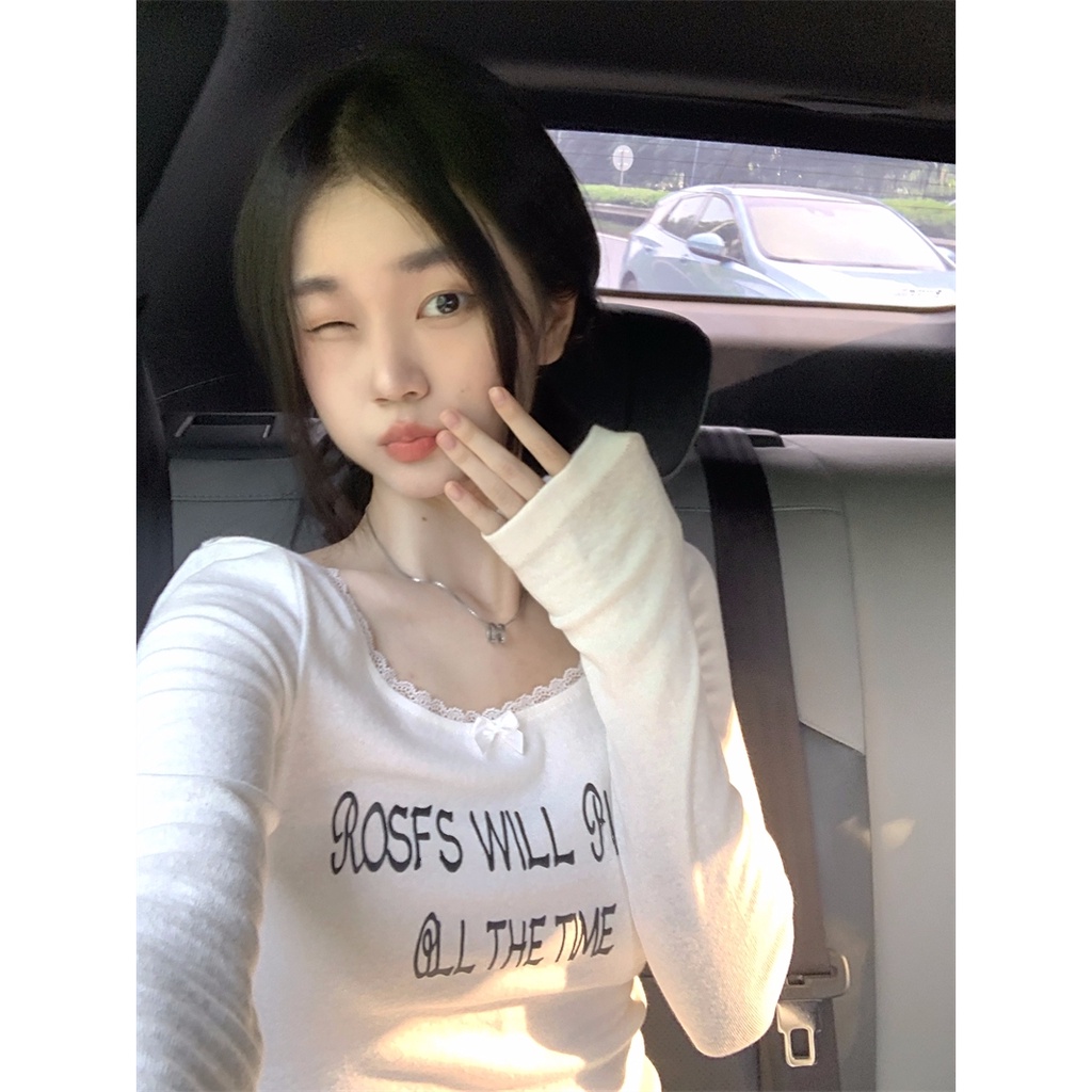 Áo Thun Dài Tay In Chữ Thiết Kế Thoải Mái Cho Nữ