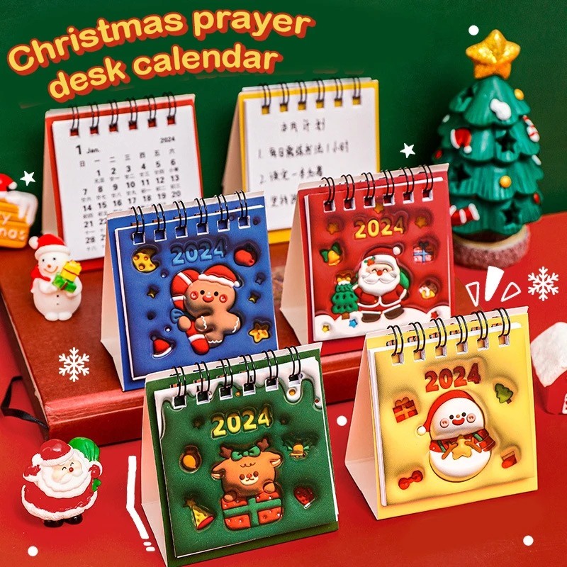 Lịch Năm 2024 mini Để Bàn Họa Tiết Giáng Sinh Dễ Thương Tinh Tế