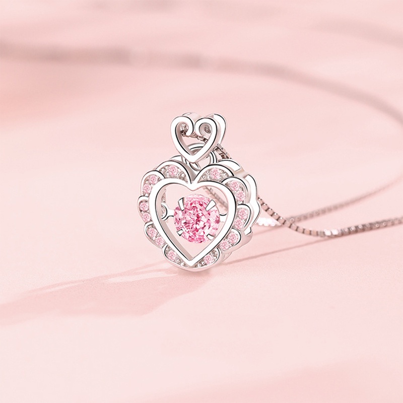 Vòng cổ Mạ Bạc 925 Mặt Trái Tim Đính Đá zircon Hồng Thời Trang