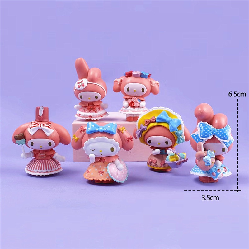 SANRIO Set 6 Mô Hình Búp Bê Hoạt Hình my melody Dễ Thương Trang Trí Bàn Tiệc Trà