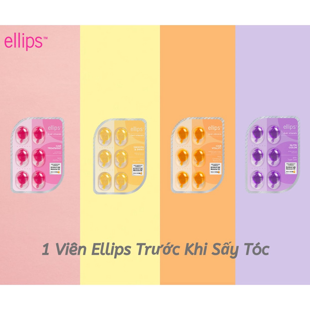 [VỈ] Serum Dưỡng Tóc ELLIPS Hair Vitamin Giúp Tóc Chắc Khỏe, Óng Mượt, Phục Hồi Hư Tổn (2v/vỉ,6v/vỉ ,8v/vỉ)