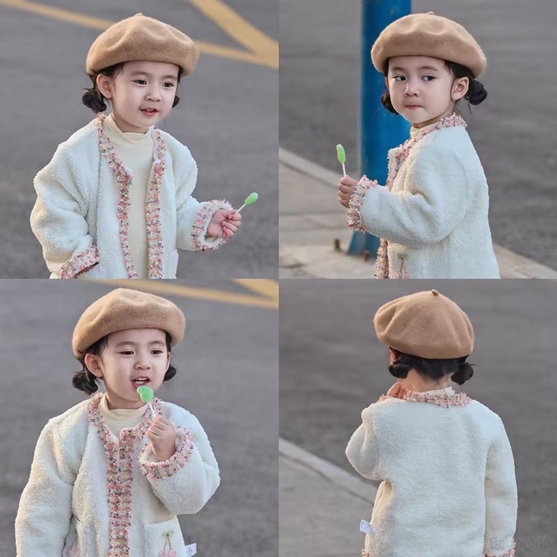 Mũ Nồi Lông Xù vintage Hàn Quốc Mùa Thu Đông Cho Bé Gái