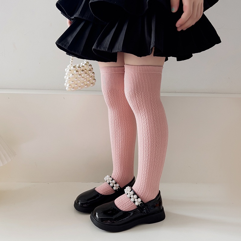 Đôi Vớ Cao Màu Trơn Bằng cotton Cho Bé Gái