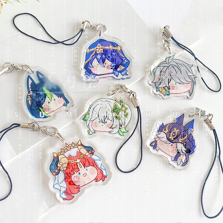 Dây treo điện thoại GENSHIN IMPACT FACE CHIBI game mica acrylic dây móc khóa ayato childe raiden yae miko cyno nilou