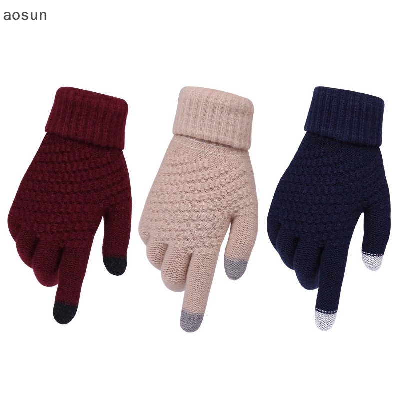 Aosun Găng Tay Len Giả Len Dày Dặn Giữ Ấm Có Thể Chạm Màn Hình Cảm Ứng Cho Nam Nữ
