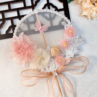  Qhs Quạt Mô Phỏng Hoa Cầm Tay Dài Hình Tròn Cho Cô Dâu Nhảy Múa Cổ Điển Dễ Phối Đồ 