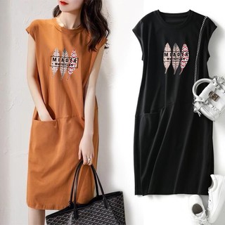 Áo Thun Không Tay Dáng Rộng In Chữ Và Lông Vũ Màu Đen / Kaki Cỡ m-3xl Thời Trang Mùa Hè