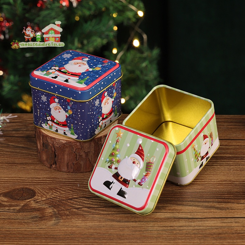 Newandrain Hộp Kim Loại Đựng Bánh Kẹo Hình Vuông Phong Cách Giáng Sinh