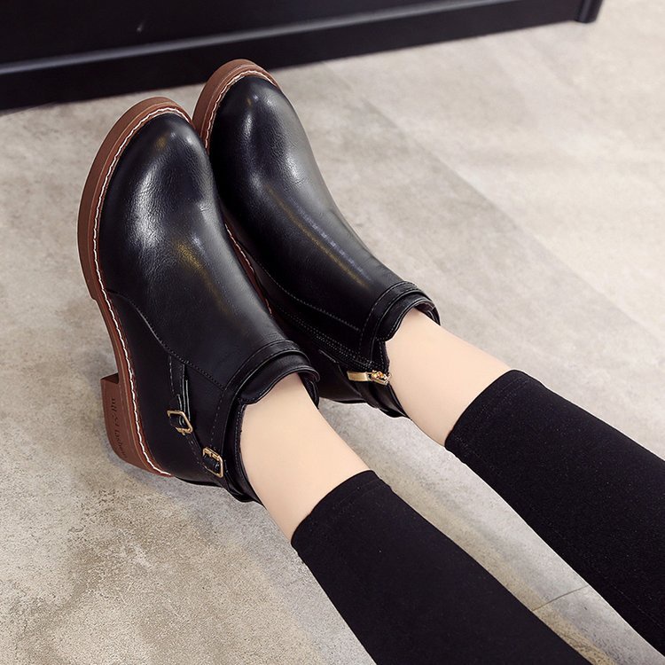 IELGY Giày Bốt martin Gót Thấp Phối Khóa Cài Cá Tính Cho Bạn Gái