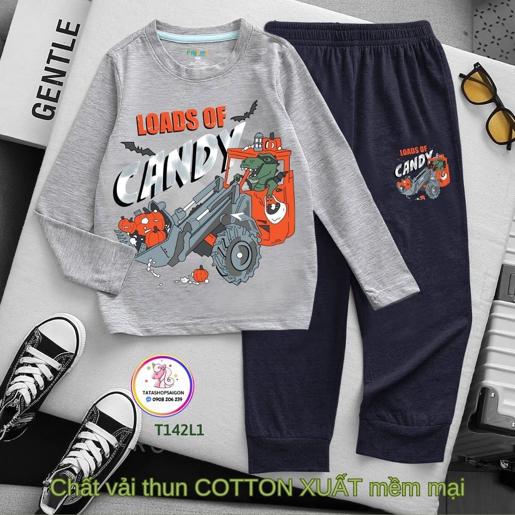 13 đến 40kg Bộ bé trai dài tay thun cotton xuất in hình xe hoạt hình cho bé trai T142