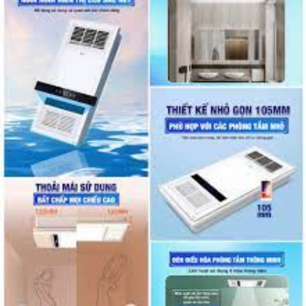 Quạt sưởi âm trần phòng tắm KAW-TLC tích hợp đèn LED đa chức năng Sưởi ấm, Thông gió, Quạt mát, Hút ẩm, Chiếu sáng