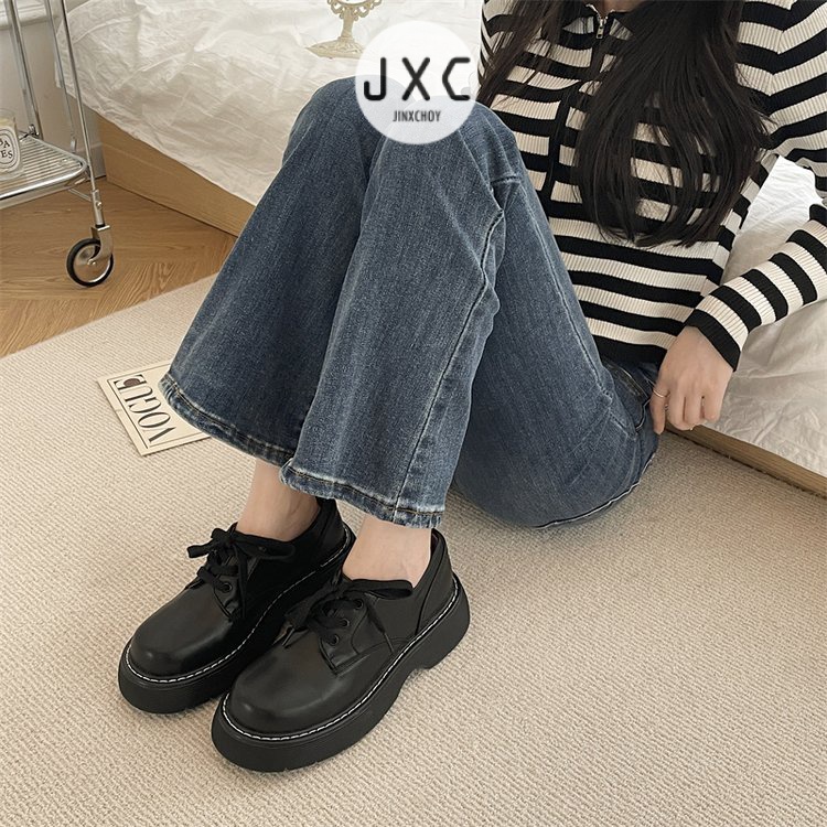 JINxCHOYGiày Da pu Mũi Tròn Đế Dày Buộc Dây Chéo Phong Cách Pháp Cổ Điển Thời Trang Cho Nữ