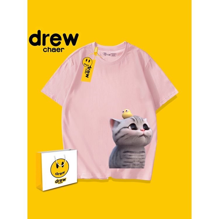 Áo Thun cotton Tinh Khiết In Họa Tiết Mèo Mùa Hè Sáng Tạo Tay Ngắn