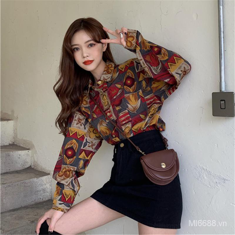 Áo Sơ Mi Tay Dài In Họa Tiết Hoa Phong Cách Hàn Quốc Thời Trang Mùa Thu Cho Nữ