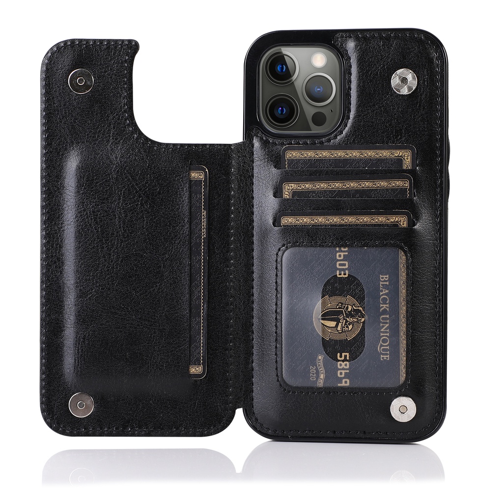 Ốp Điện Thoại Da PU Lật Cho IPhone 13 12 Mini 15 14 16 Pro Max Plus Ví Có Giá Đỡ Thẻ Vỏ Chống Sốc