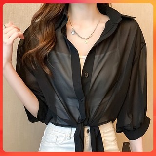  Khoác sơ mi QC KIỂU BUỘC DÂY EO tay lửng