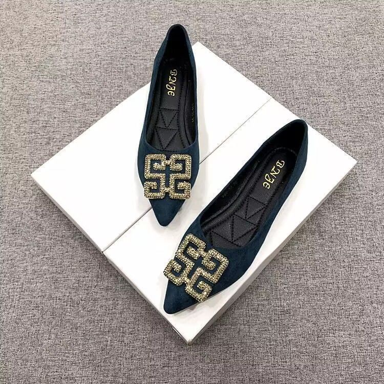 Giày Búp Bê Mũi Nhọn Đính Đá Sang Trọng Hợp Thời Trang Cho Bạn Gái