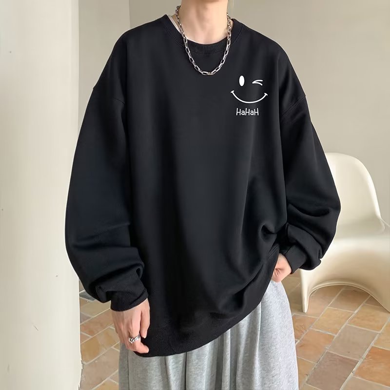 Áo Nỉ Tay Dài Cổ Tròn In Hình Mặt Cười Thời Trang Hàn Quốc Dành Cho Nam