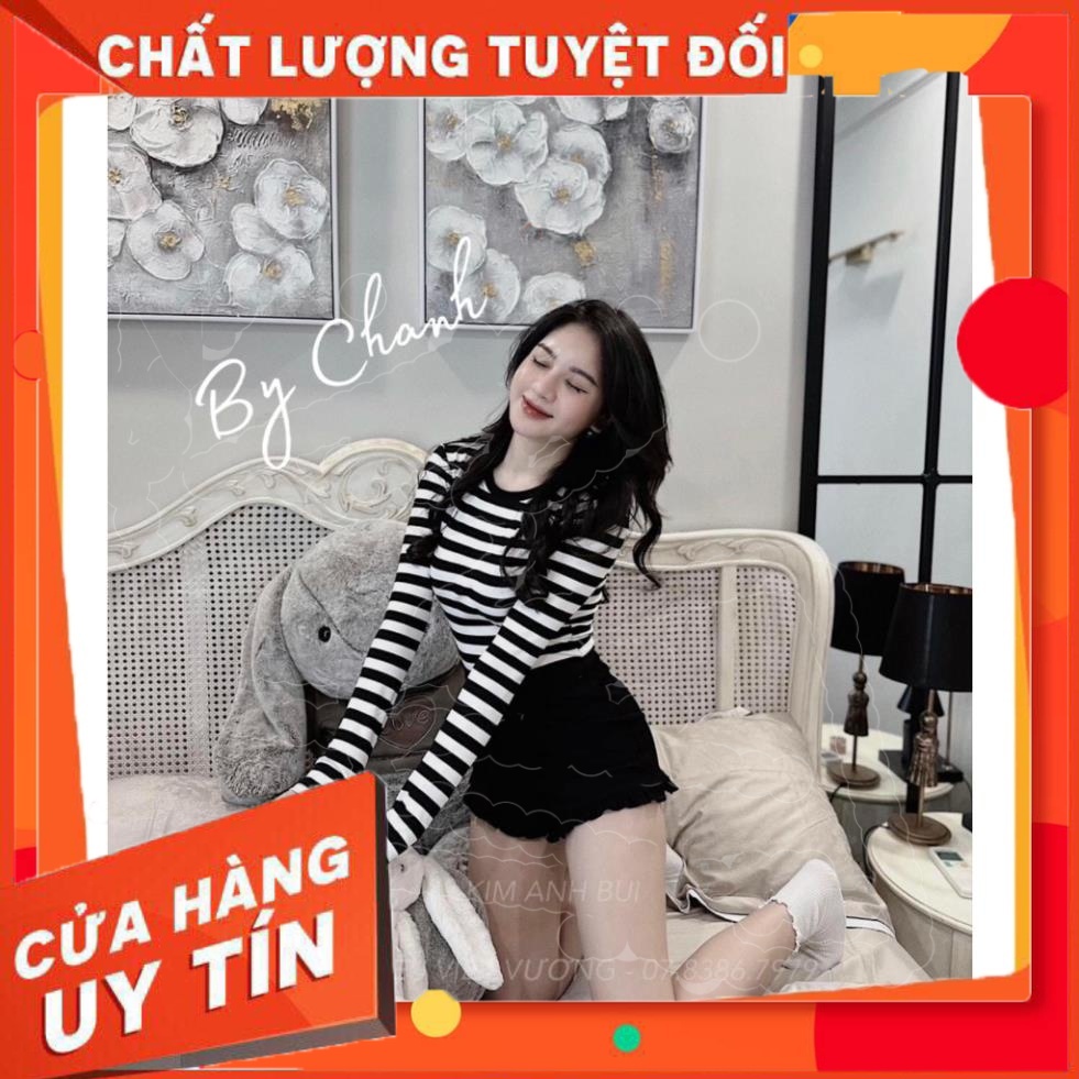SS12 SammiShop Bộ Sooc Đùi Nữ, Áo Kẻ Dài Tay, Mix Quần Sooc Bèo Tăm Bộ Đồ Mặc Nhà,Phong Cách Trẻ Trung, Đi Chơi, Đi Biển