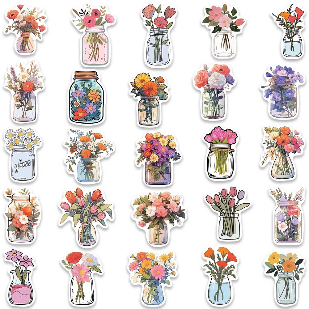 Bộ 50 Miếng Dán Bình Hoa Hoạt Hình graffiti Chống Nước Trang Trí Mũ Bảo Hiểm / Xe Đạp