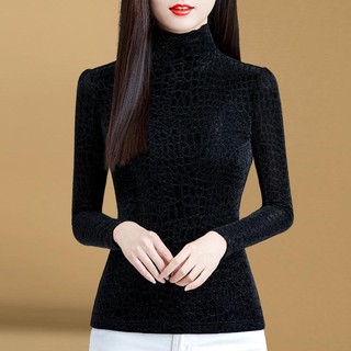 Áo Thun Tay Dài Cổ Cao Phong Cách Hàn Quốc Thời Trang Thu Đông Mới Cho Nữ
