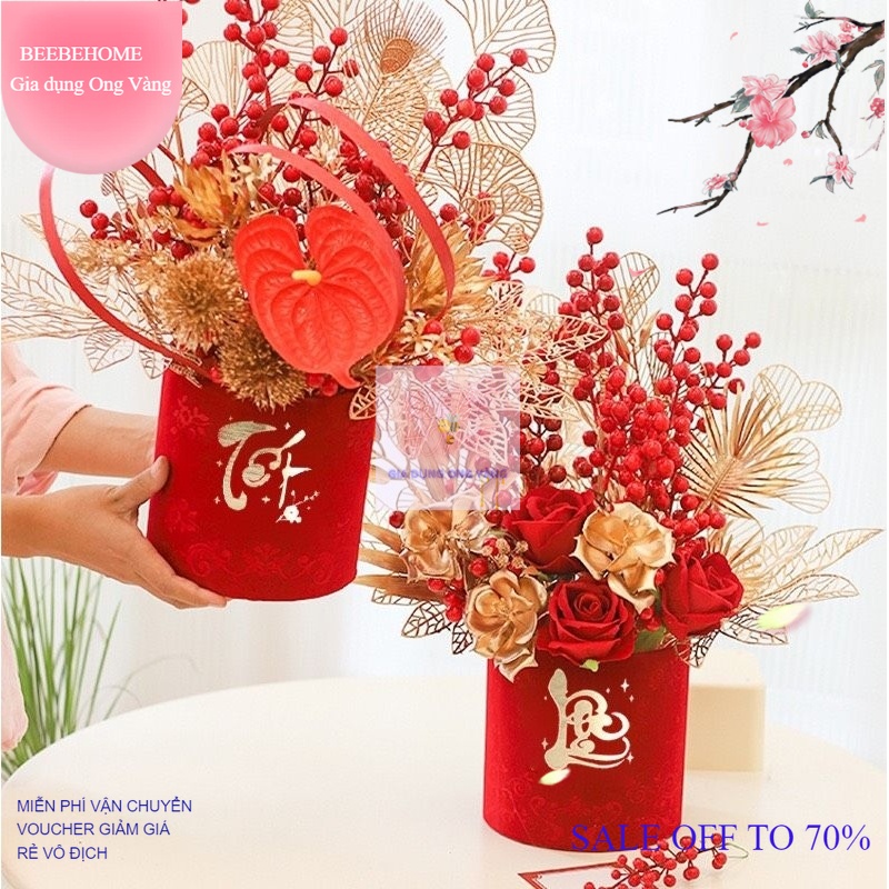 Trụ Nhung Cắm Hoa Chữ Việt 6 Mẫu Tết, Phúc, Lộc, Xuân, Phát - Chậu Nhung Cắm Cành Đào Đông Trang Trí Tết