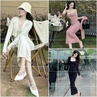 Đầm body dáng dài kèm áo khoác chất len qc sành điệu
