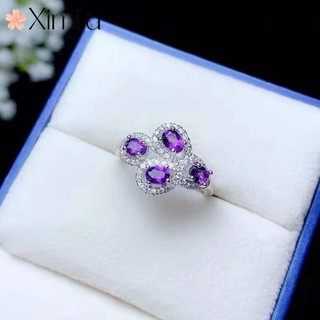 ❤ nhẫn đính đá thạch anh tím hình oval sang trọng cho nữ