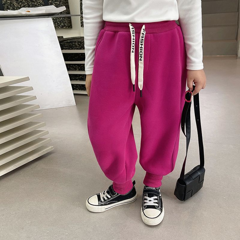 Quần Thể Thao Lót Lông Cừu Dày Dặn Màu Trơn Giữ Ấm Mùa Thu Đông Đơn Giản Cho Bé Gái @ -