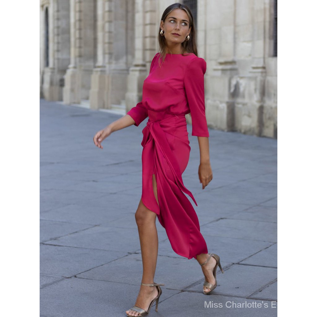 Đầm satin Cao Cấp Phong Cách Âu Mỹ Thanh Lịch Cho Nữ 1217-qlf