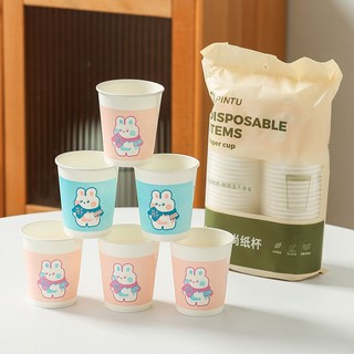 Bịch 50 ly cốc dùng 1 lần nhựa PE dày in hình thỏ đáng yêu 235ml