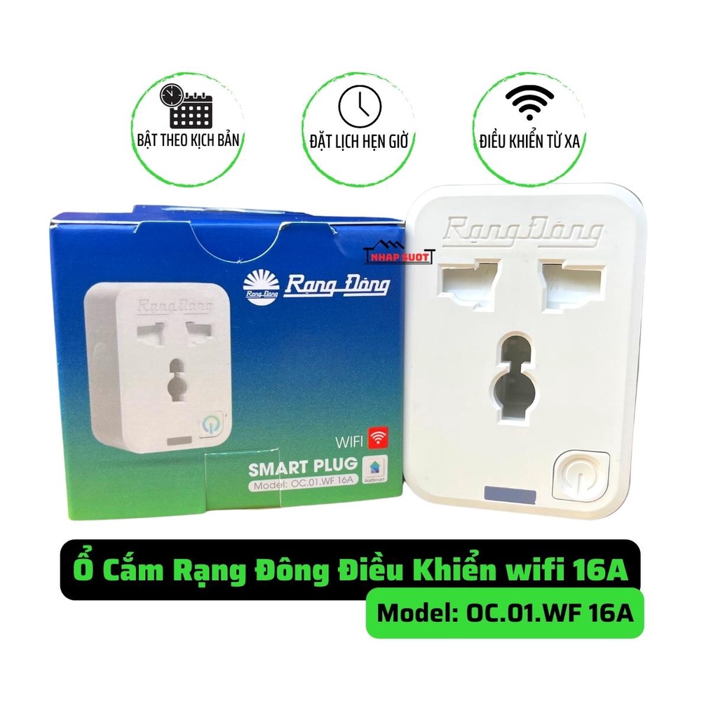 Ổ cắm thông minh Rạng Đông 16A điều khiển qua wifi bằng điện thoại, đặt lịch, hẹn giờ - OC.01.WF