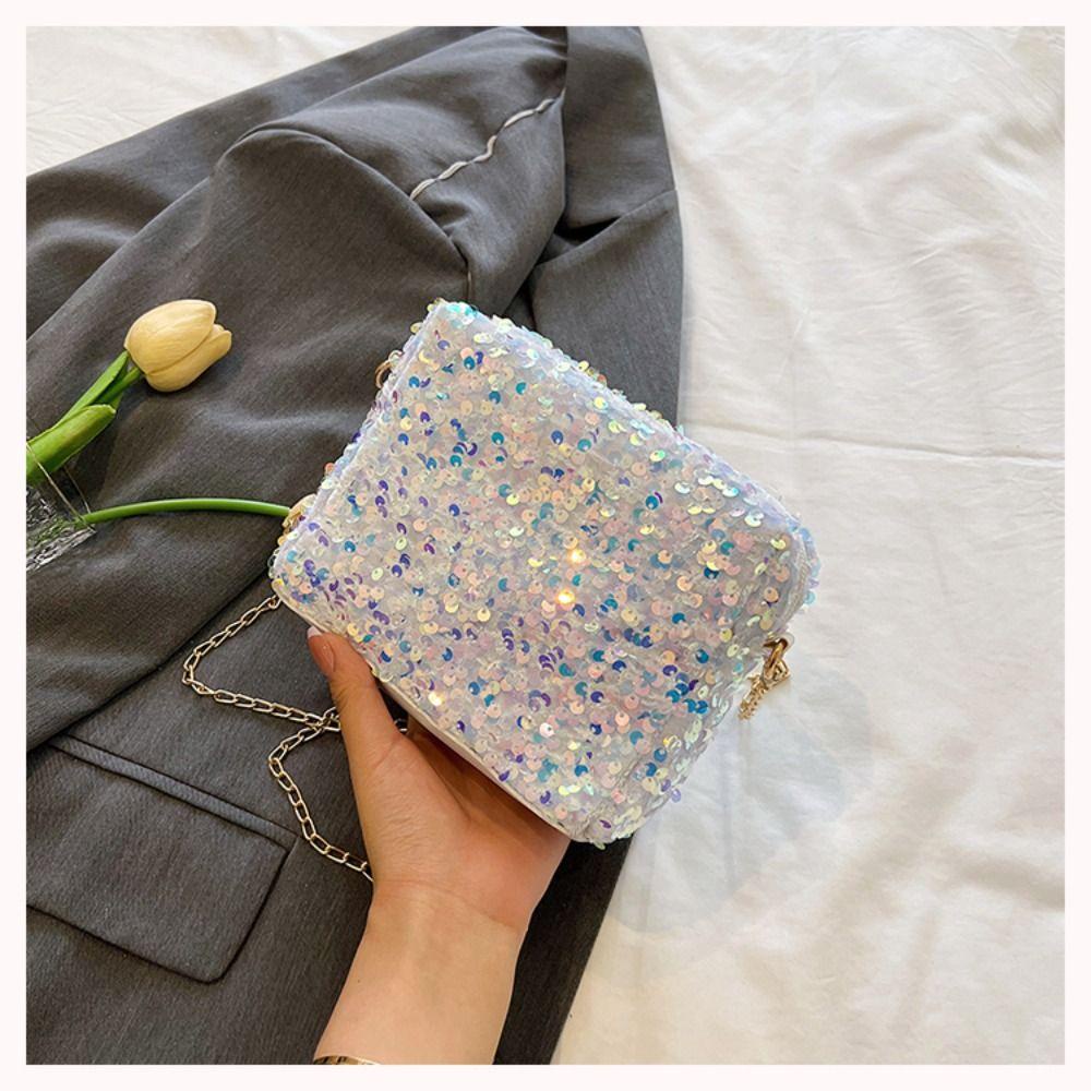 Myrong1hd ❤Túi Xách Đeo Vai Đính Kim Sa Phối Dây Xích Thời Trang Cho Nữ