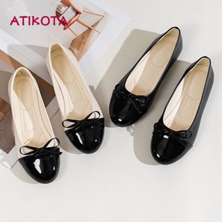  Atikota Giày Búp Bê Mũi Tròn Đế Bằng Chống Trượt Hai Màu Sắc Cỡ Lớn Thoải Mái Thời Trang Cho Nữ 