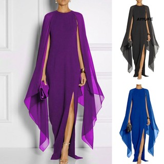 Đầm Maxi Chiffon Cổ Tròn Màu Trơn Dáng Ôm Thiết Kế Xẻ Tà Độc Đáo Thời Trang Dự Tiệc Cho Nữ