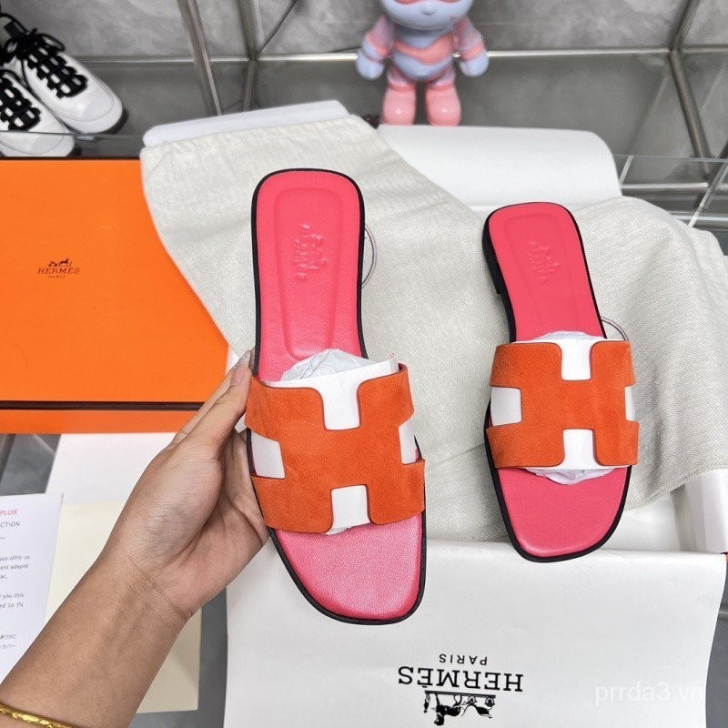 Dép Da Thật Chính Hãng Hermes Nữ Trọn Bộ Hộp Quà Tặng Bao Bì Hình Ảnh Thật