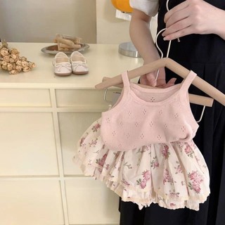 Bộ Áo Hai Dây + Quần Short Thời Trang Mùa Hè Xinh Xắn Cho Bé Gái