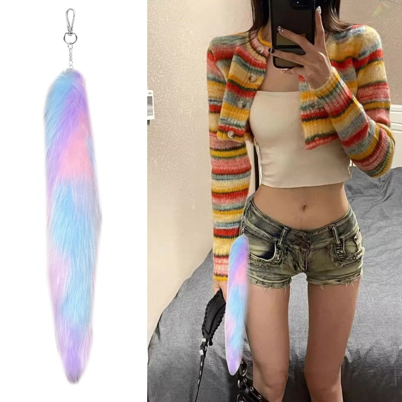 YOI Giả Cáo Đuôi Móc Khóa Mềm Mại Và Cosy Túi Mặt Dây Chuyền Trang Trí Quyến Rũ Cho Nữ Hợp Thời Tran