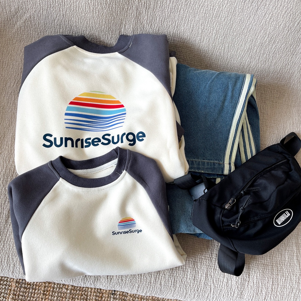 Ricoini Bộ Áo Thun Cổ Tròn In Hình Cầu Vồng Phong Cách Nhật Hàn Thời Trang Cho Gia Đình