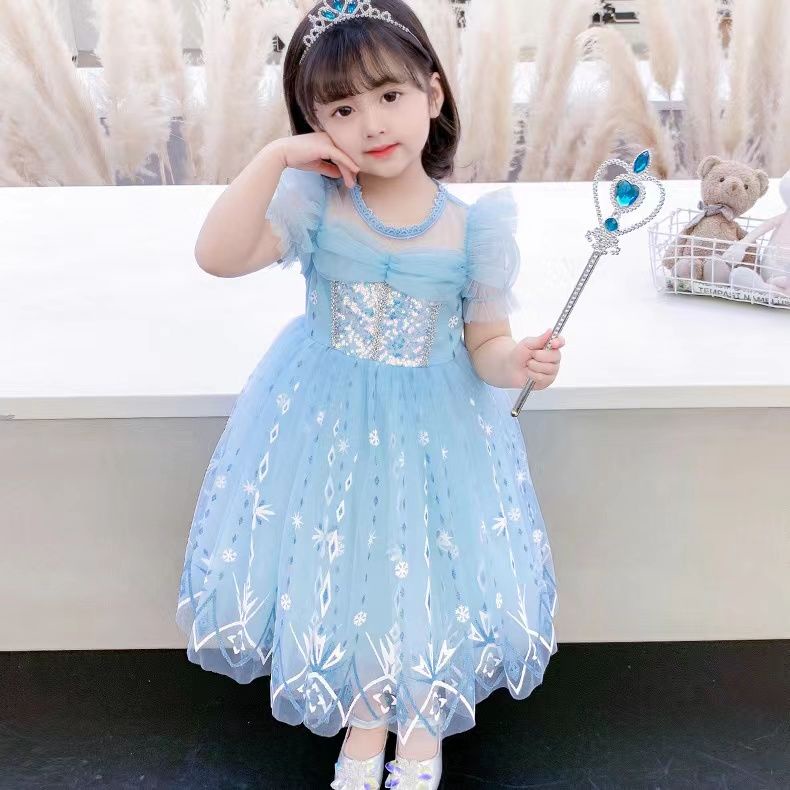 Đầm Công Chúa elsa Tay Ngắn Phối Lưới Thời Trang 214 Cho Bé Gái