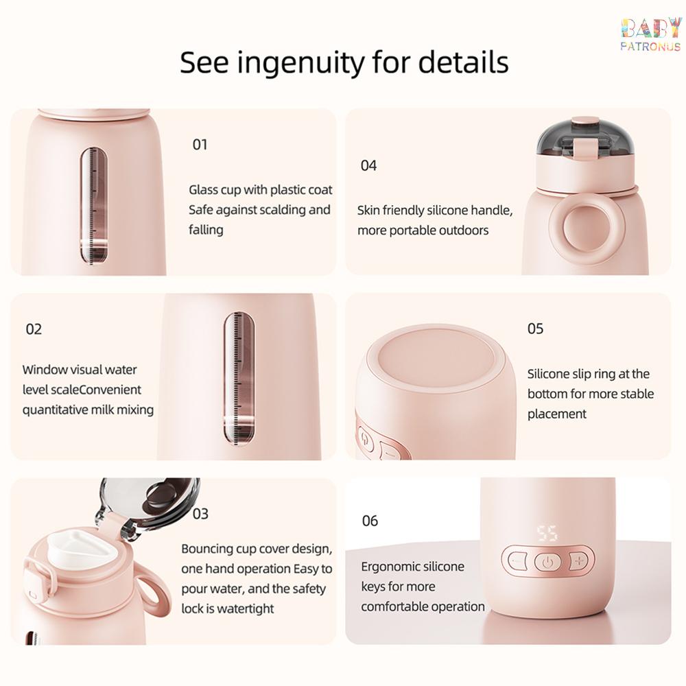 Bình Đun Nước Di Động Không Dây Tích Hợp Pin 300ml Cho Bé