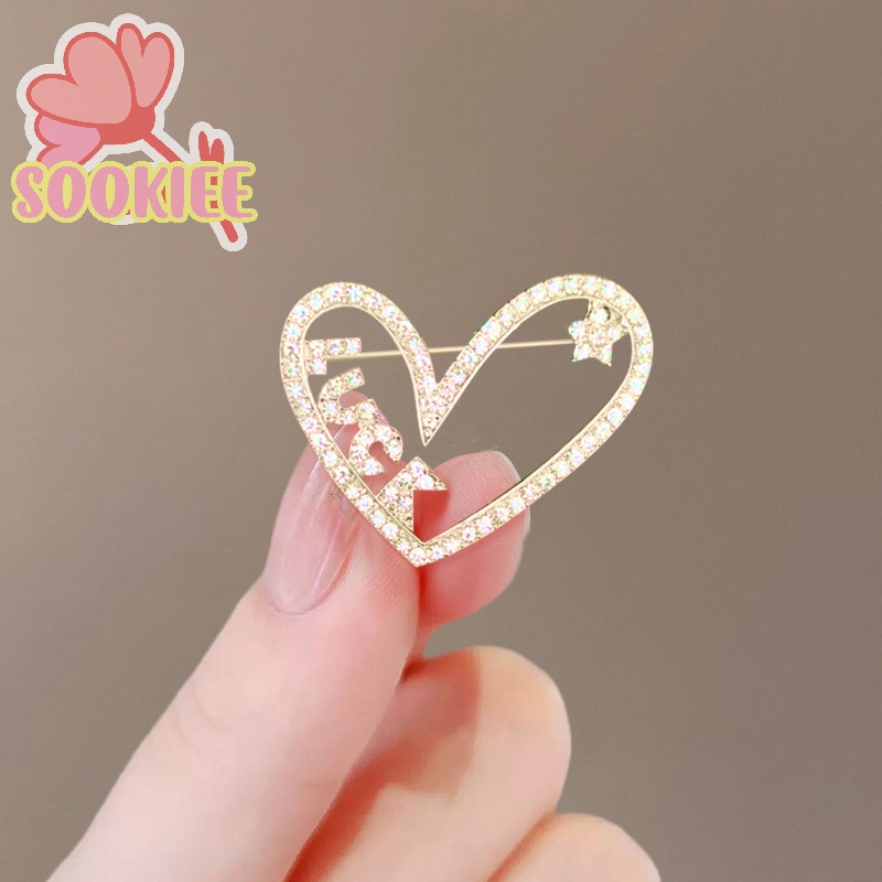 Ghim cài áo SayMakerLace hình trái tim/ cây/ hoa đính pha lê thời trang cho nữ