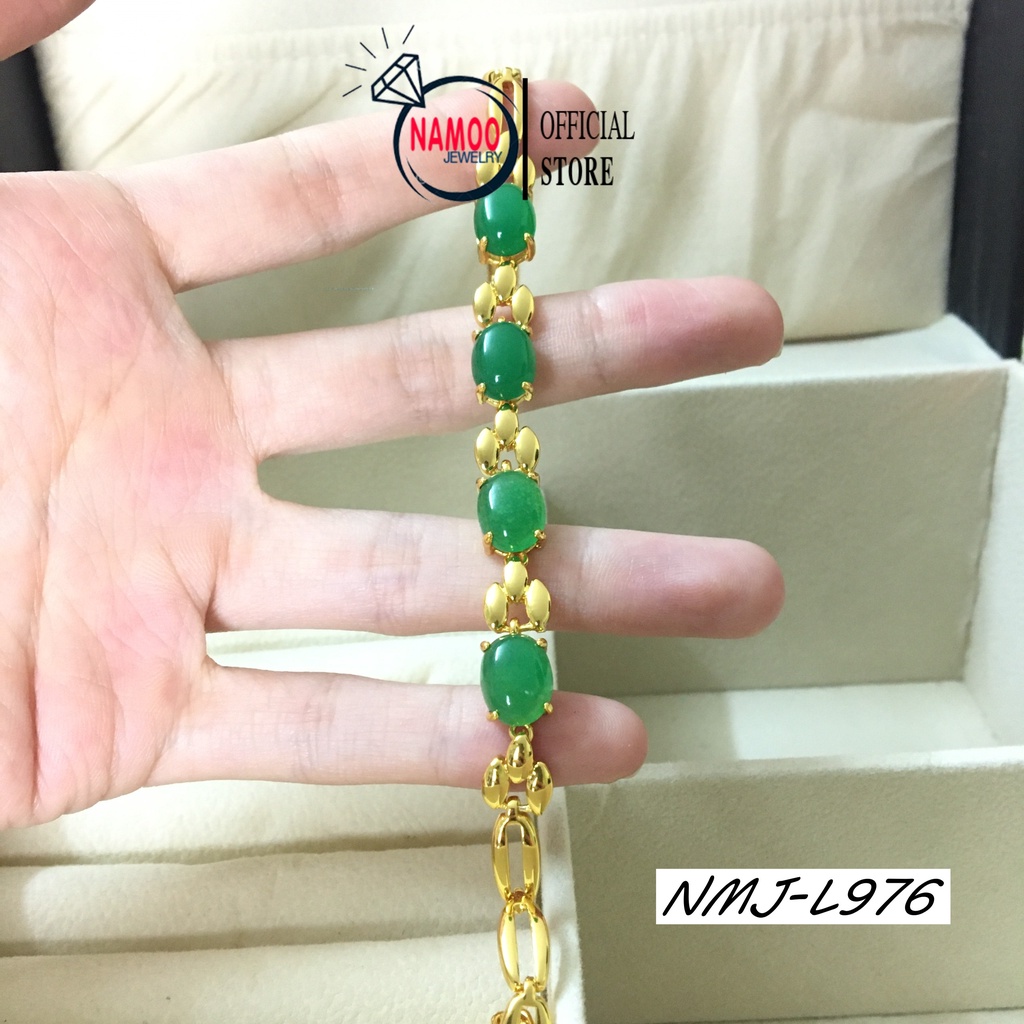 Vòng Tay Nữ Trang Sức Nạm Đá Xanh L976