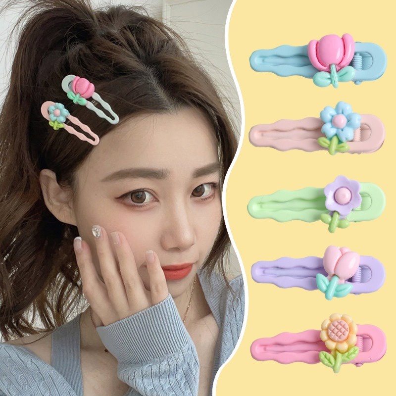 Dopamine Kẹp Tóc Mái Lượn Sóng Bằng Kim Loại Hình Hoa Ngôi Sao Trái Tim Đính Đá Ngọt Ngào Cho Nữ y2k